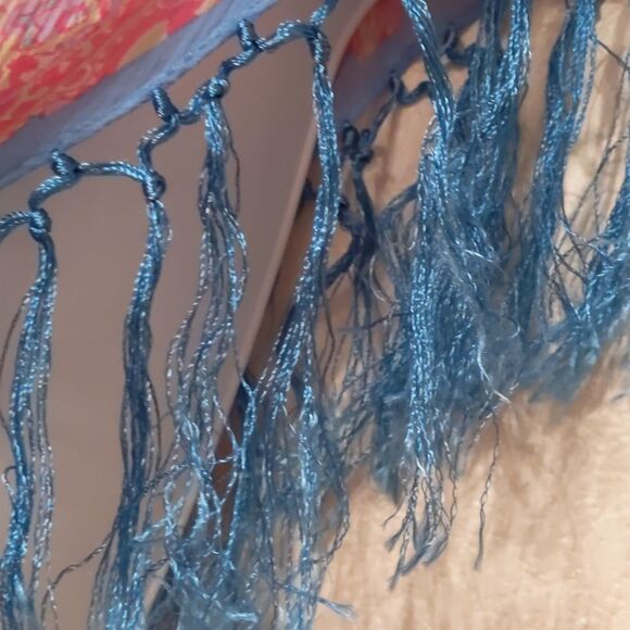 Fringed Pink and Blue Paisley Scarf - Picture 2 of 2